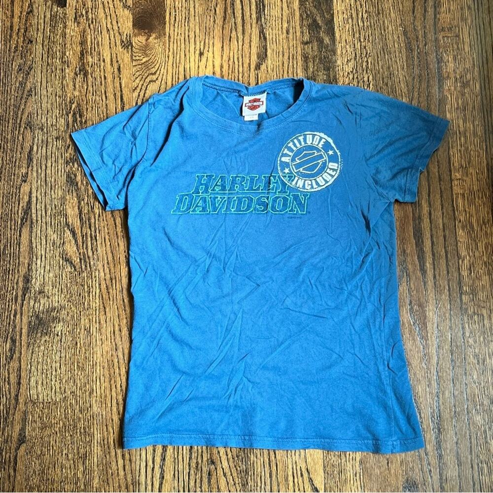 Blue Harley Davidson T Shirt Biker Punk Baby Tee Women’s Size Large